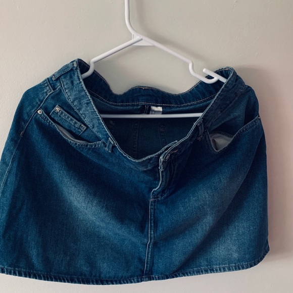 Blue denim used mini skirt